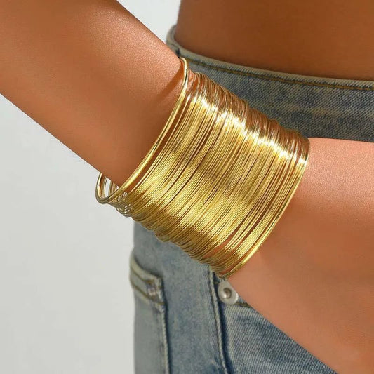 Vintage Gold Wide Wire Cuff Bracelet for Women