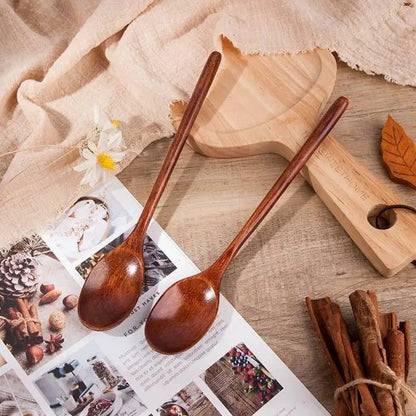 Elegant Wooden Soup Spoons Long Handle Set