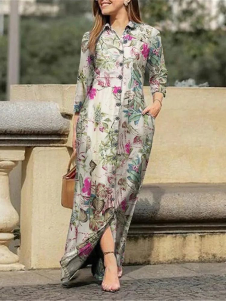 Chic Floral Print Long Sleeve Dresses