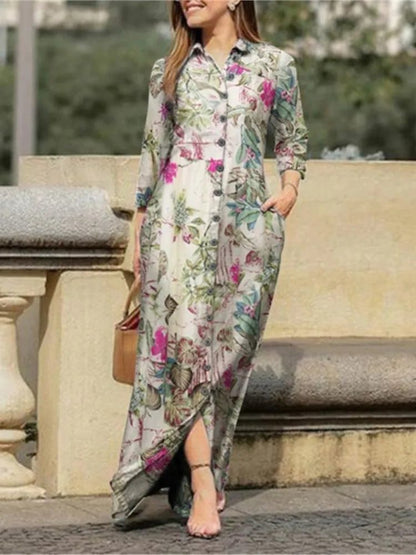 Chic Floral Print Long Sleeve Dresses