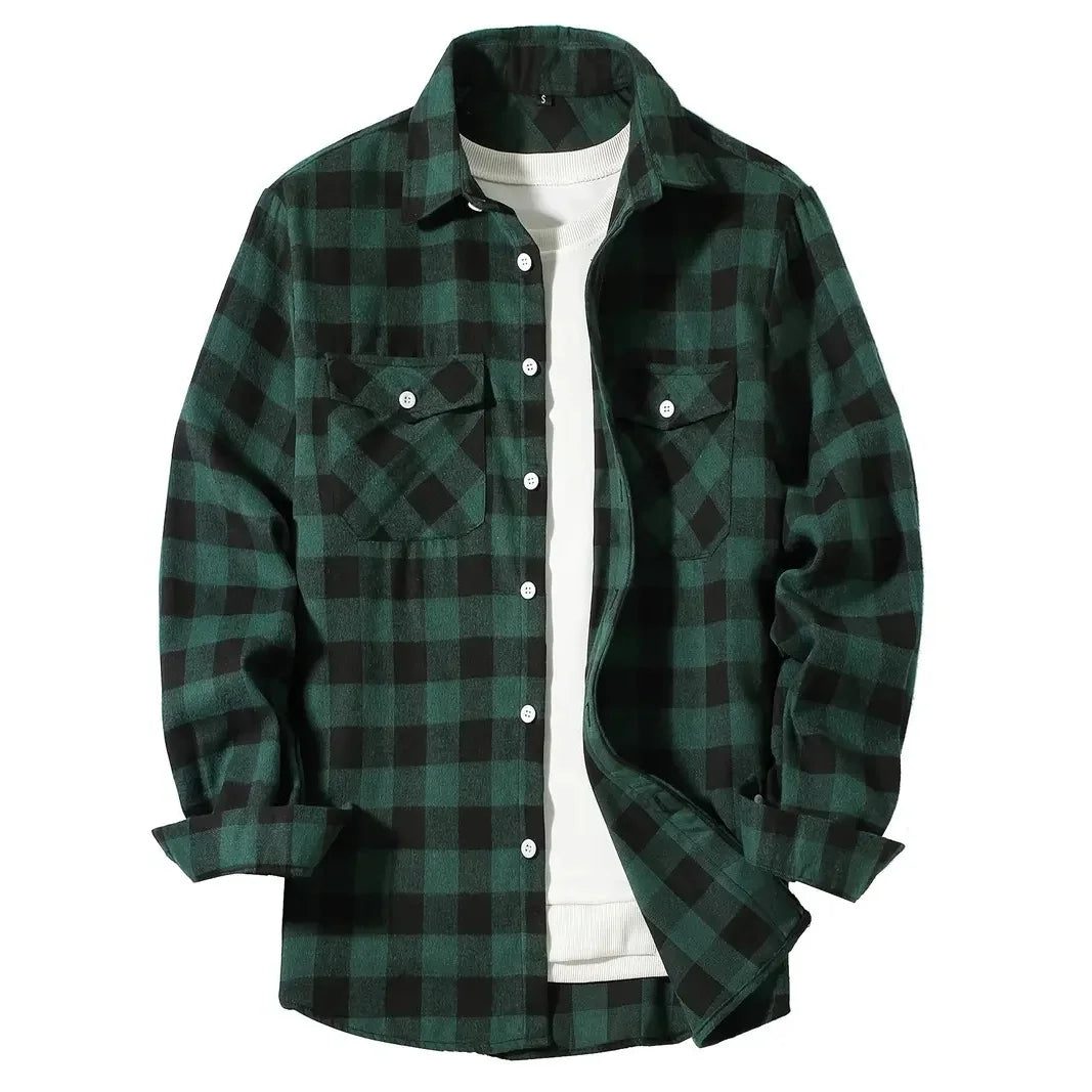Men's Classic Plaid Flannel Shirt with Pockets