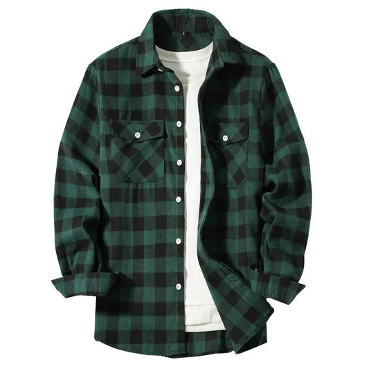Men's Classic Plaid Flannel Shirt with Pockets