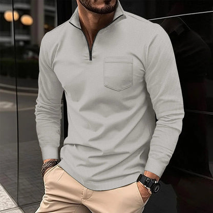 Men's Long Sleeve Polo Neck Pocket T-shirt