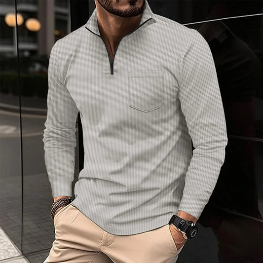 Men's Long Sleeve Polo Neck Pocket T-shirt