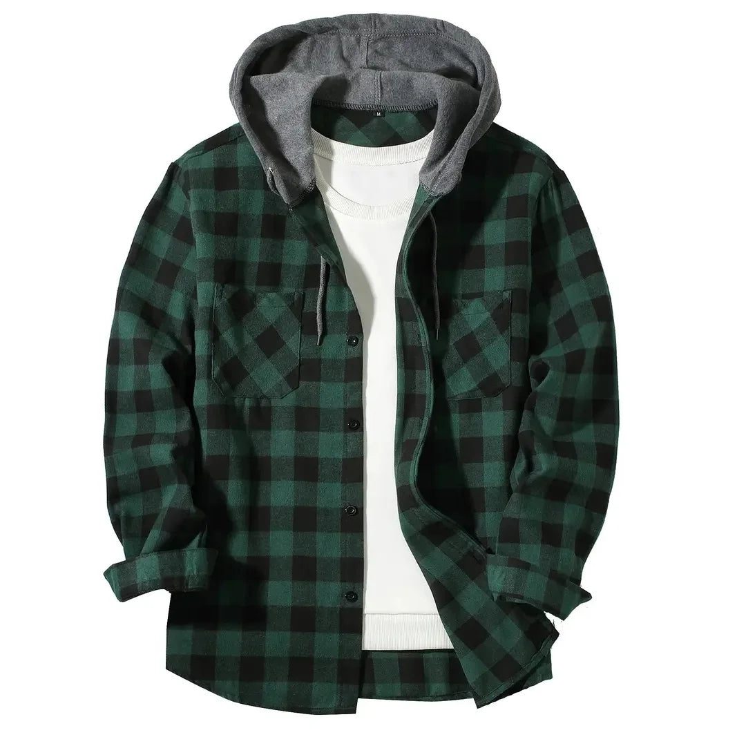Men's Classic Plaid Flannel Hoodie Shirt