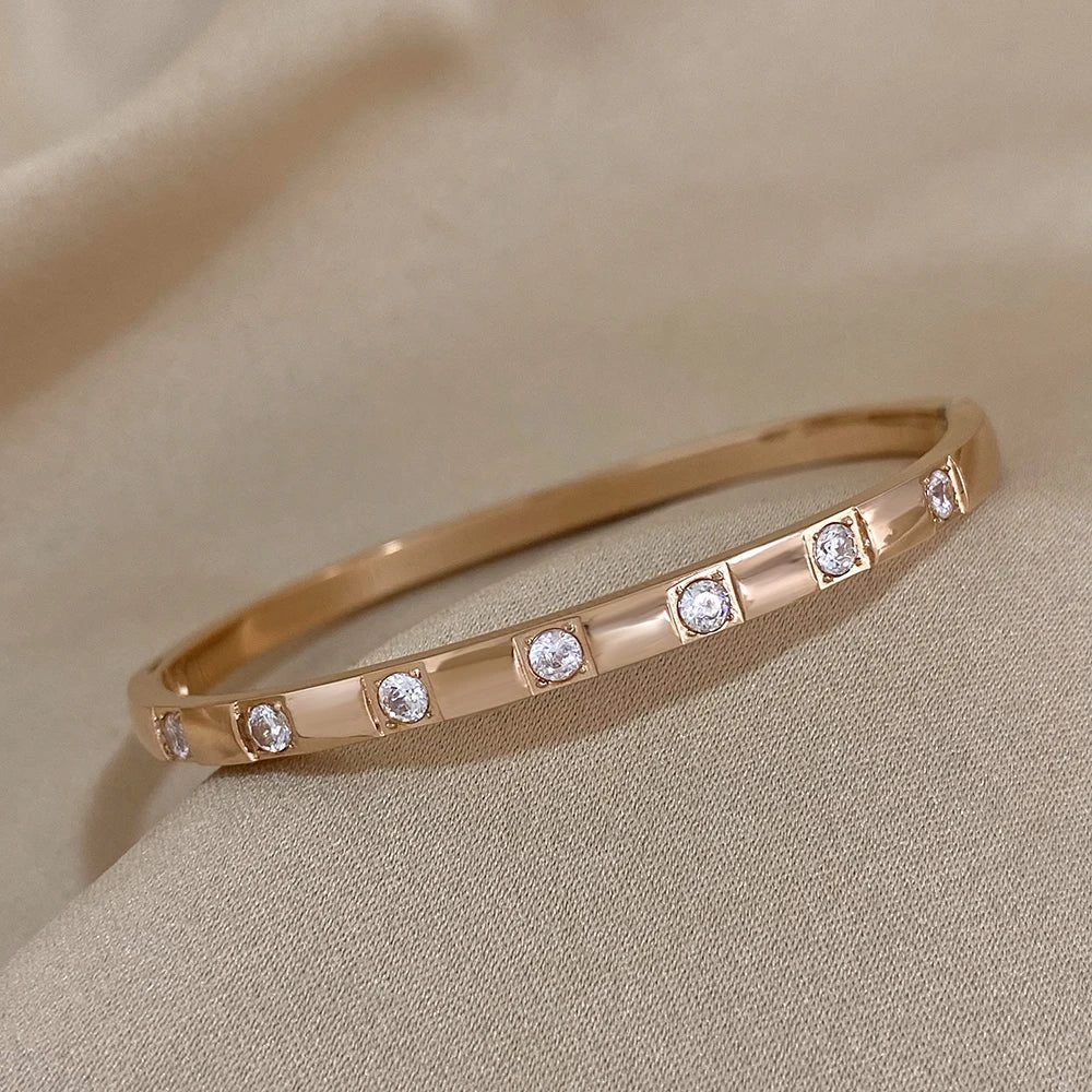 Waterproof Rhinestone Gold Cuff Bracelet for Women