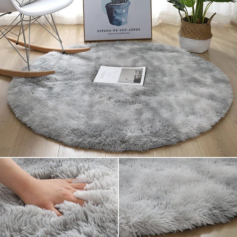 Fluffy White Round Plush Rug for Living Room