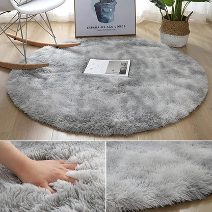Fluffy White Round Plush Rug for Living Room
