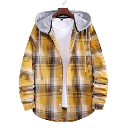 Men's Plaid Flannel Hooded Shirt Jacket