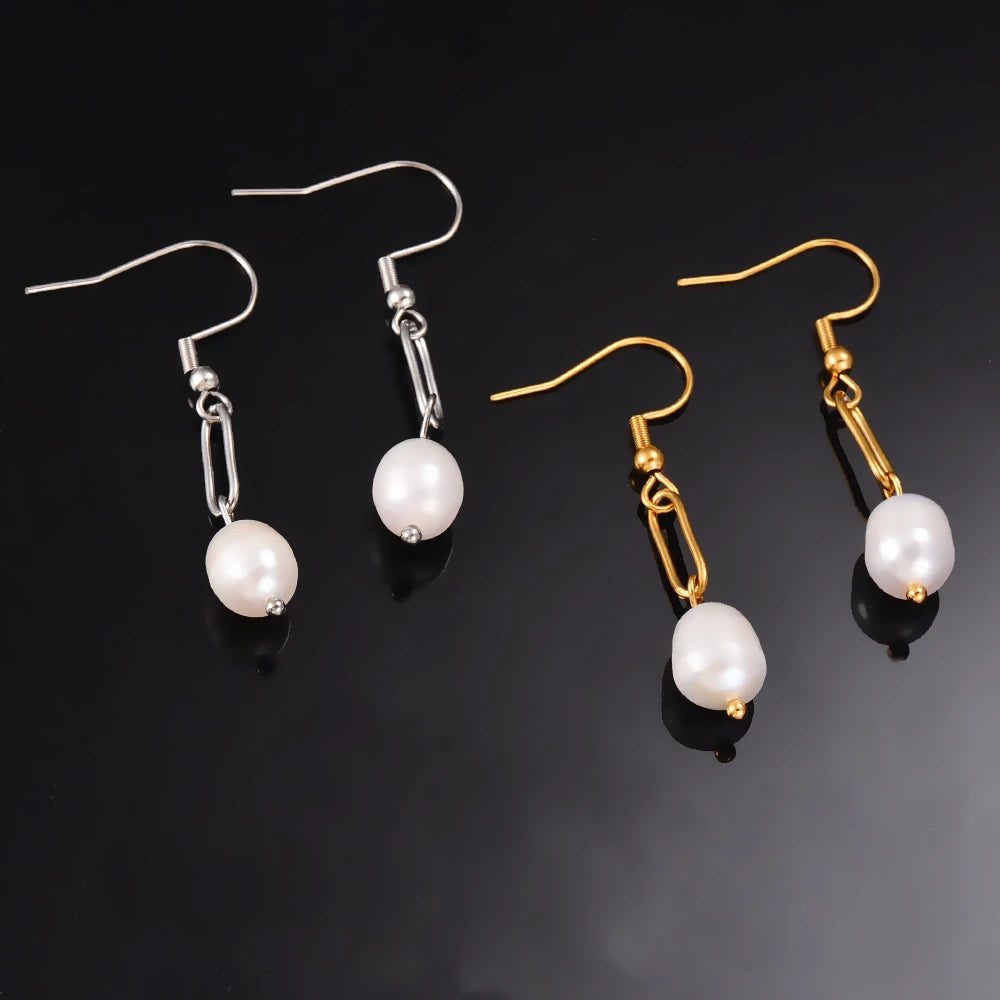 Trendy Irregular Pearl Stainless Steel Stud Earrings