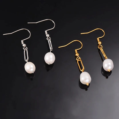 Trendy Irregular Pearl Stainless Steel Stud Earrings