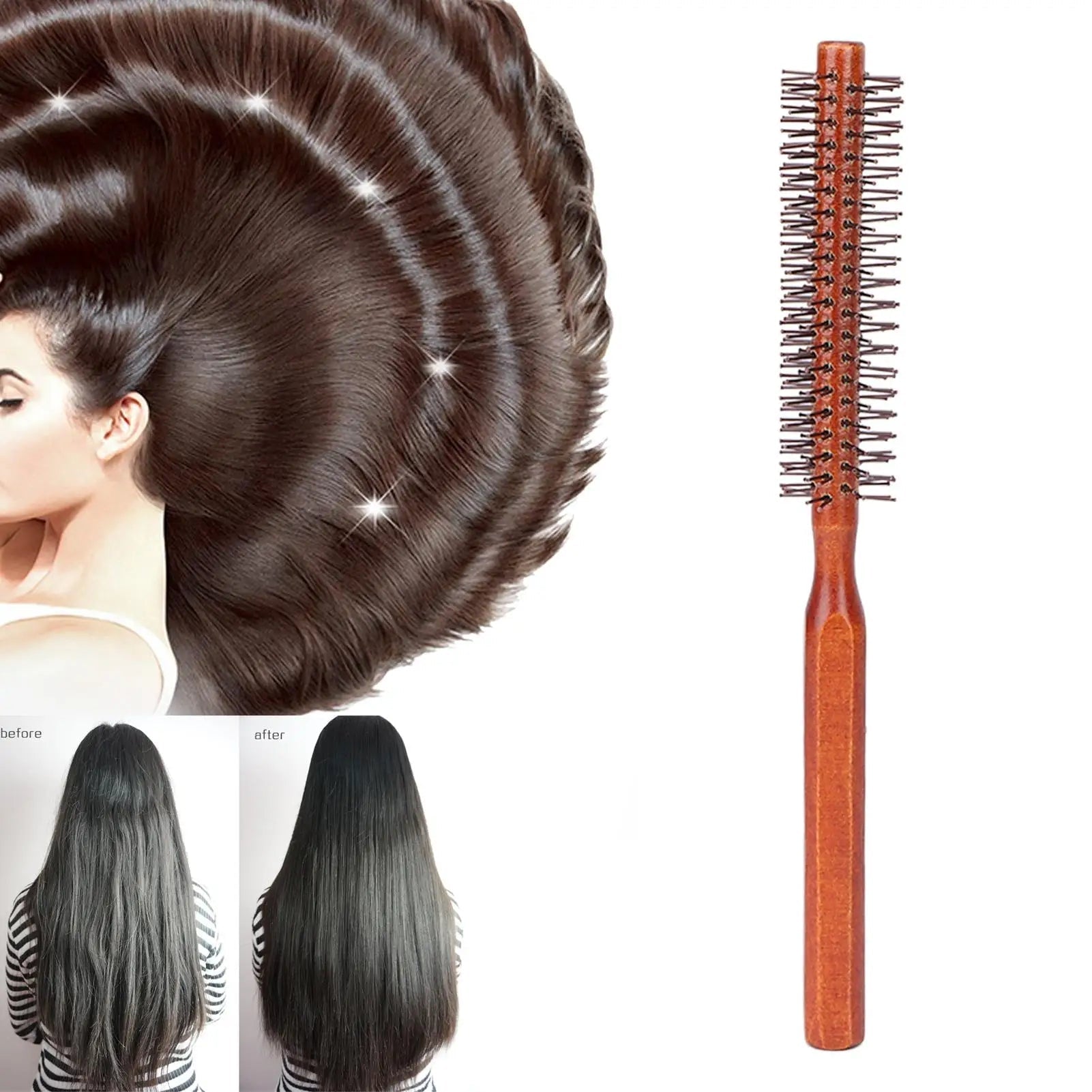 Small Round Wooden Hair Brush for Curling
