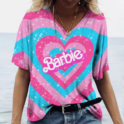 Vintage 3D Print V-Neck T-Shirt for Women