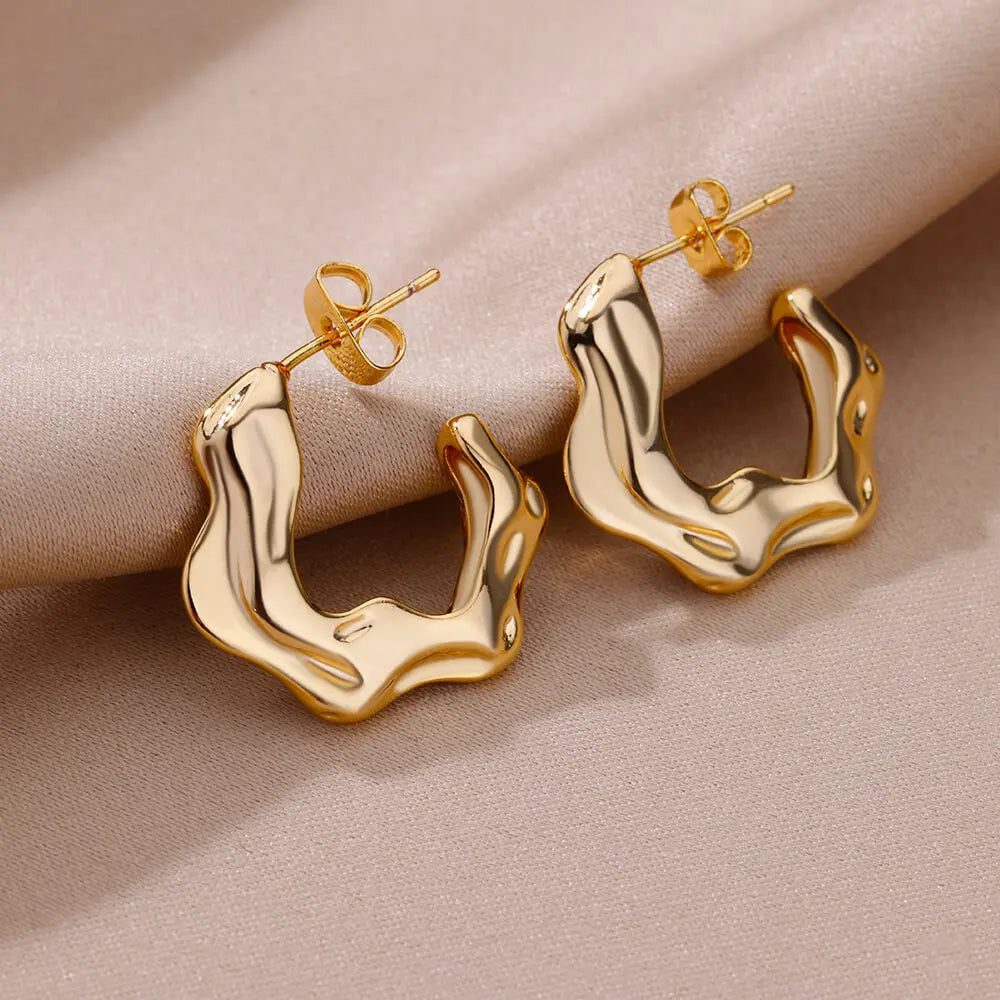 Waterproof Heart Zircon Gold Hoop Earrings
