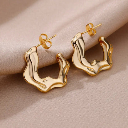 Waterproof Heart Zircon Gold Hoop Earrings