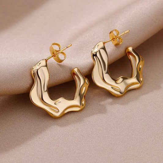 Waterproof Heart Zircon Gold Hoop Earrings