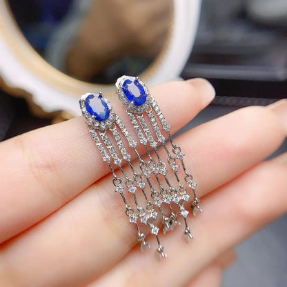 Natural Sapphire Sterling Silver Earrings for Weddings