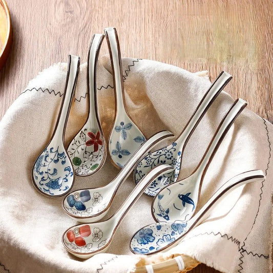 Stylish Japanese Ceramic Soup Spoons Set