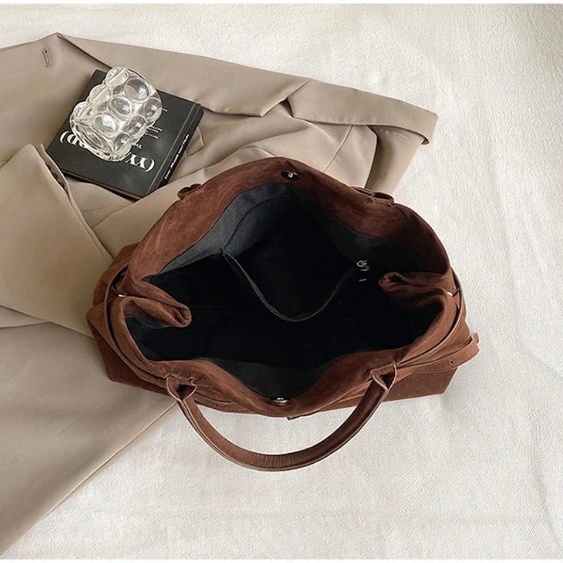 Large Brown Faux Suede Tote Bag