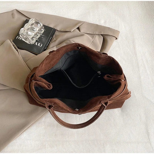 Large Brown Faux Suede Tote Bag