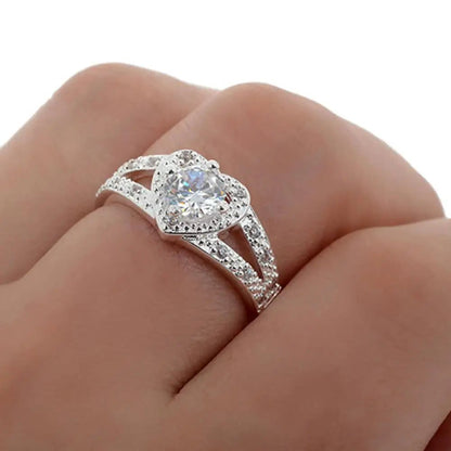 925 Sterling Silver Heart Crystal Wedding Ring