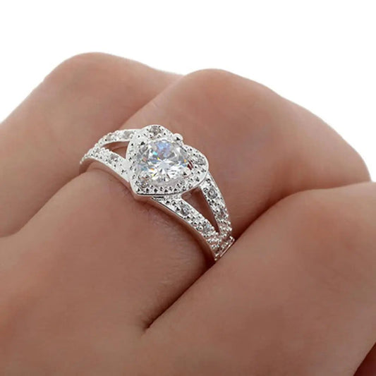 925 Sterling Silver Heart Crystal Wedding Ring