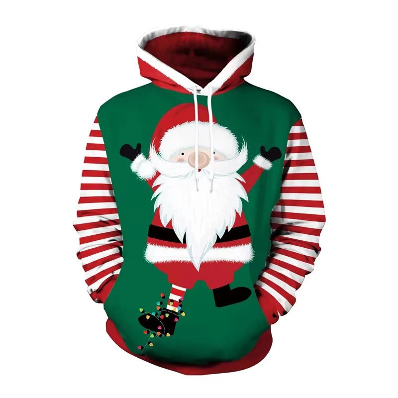 Funny 3D Printed Christmas Elk Hoodie for Men