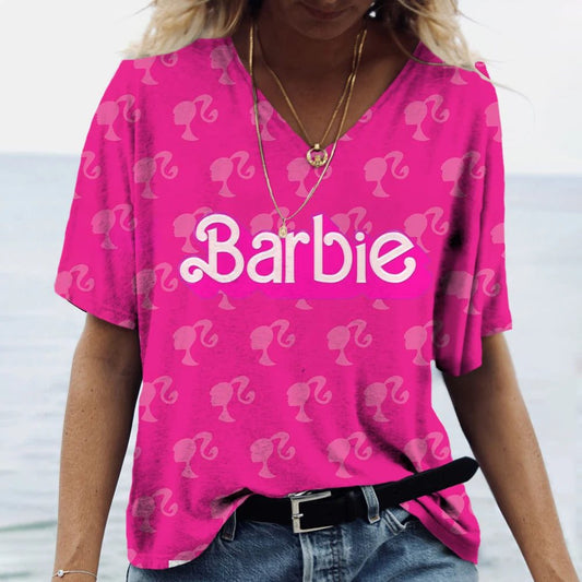 Vintage 3D Print V-Neck T-Shirt for Women