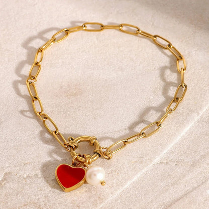 Elegant Pearl Heart Pendant Bracelet for Women
