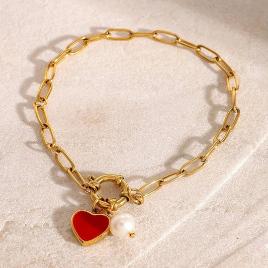Elegant Pearl Heart Pendant Bracelet for Women