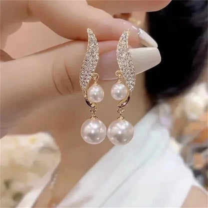 Elegant Double Pearl Dangle Earrings for Weddings