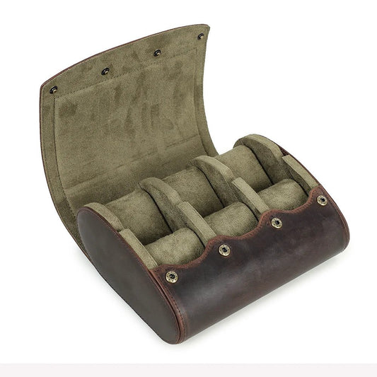 Vintage Leather Watch Roll Travel Case Organizer