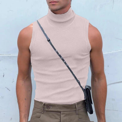 Men's Ribbed Sleeveless Turtleneck Casual Tank Top