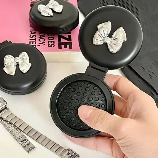 Portable Black Folding Massage Comb with Mirror