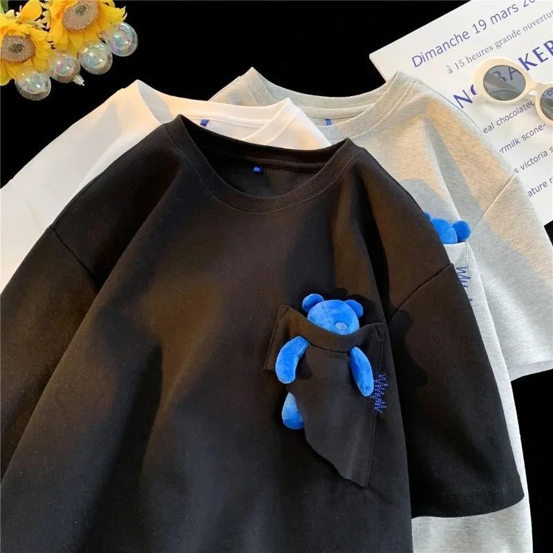 Men's Casual Pocket Teddy Bear T-Shirt