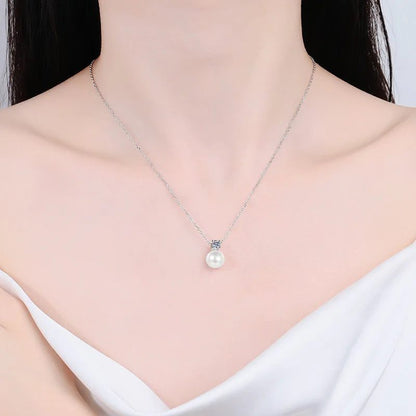 925 Sterling Silver Pearl Moissanite Pendant Necklace