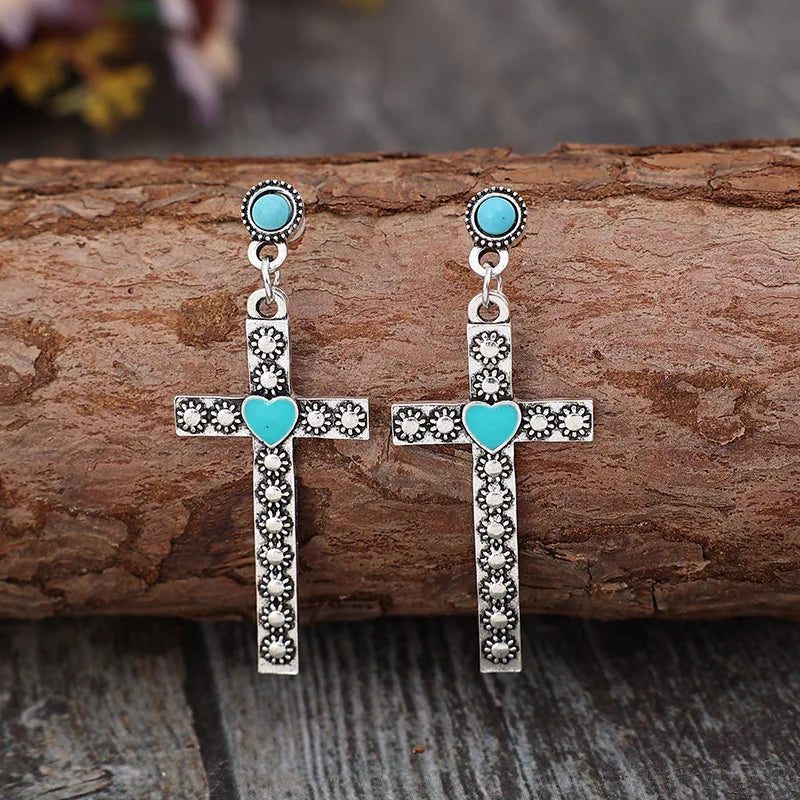 Turquoise Cross Stud Earrings for Women