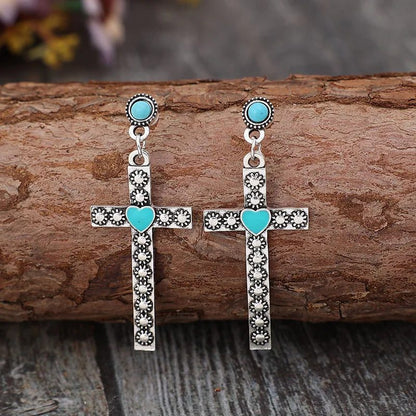 Turquoise Cross Stud Earrings for Women