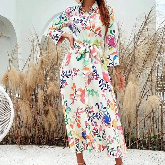 Chic Vintage Floral Midi Dress for Women