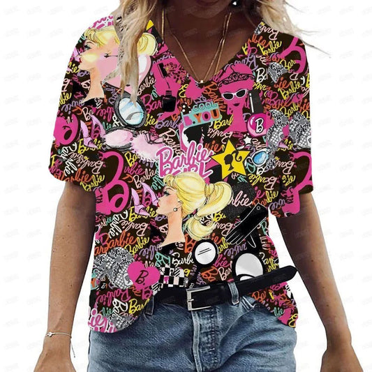 Anime V-Neck Summer T-Shirt for Women