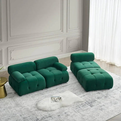 Modern 93 Inch Green Velvet L-Shaped Sofa