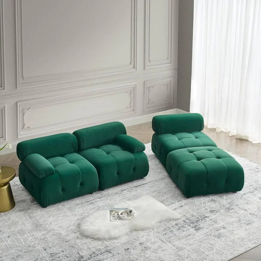 Modern 93 Inch Green Velvet L-Shaped Sofa