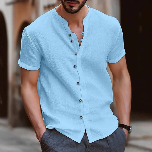 Men's Casual Retro Linen Short-Sleeve Shirt
