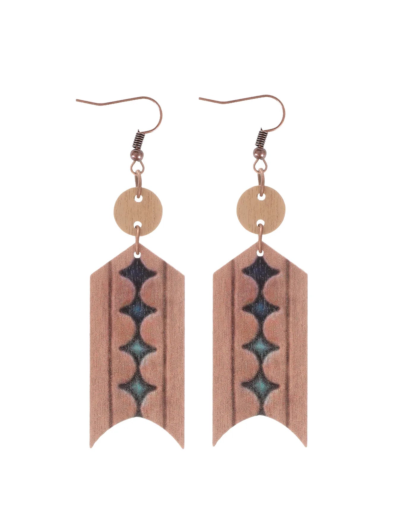 Western Cowboy Wooden Earrings with Cactus Design