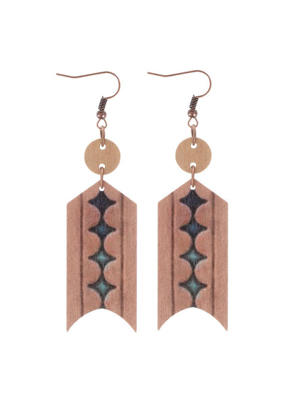 Western Cowboy Wooden Earrings with Cactus Design
