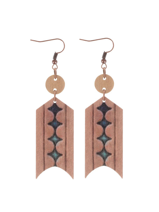 Western Cowboy Wooden Earrings with Cactus Design