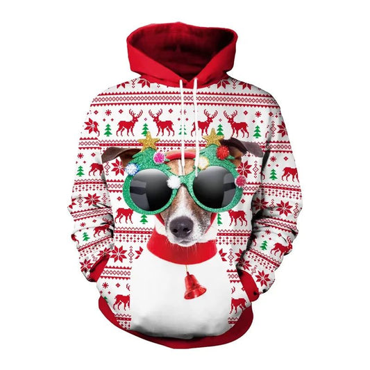 Funny 3D Printed Christmas Elk Hoodie for Men