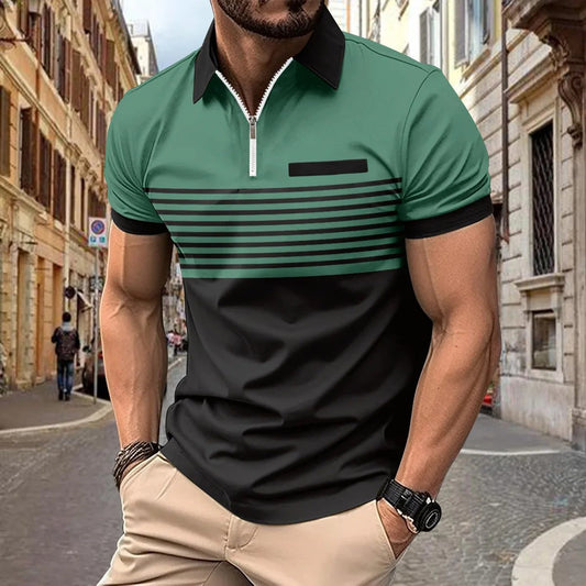 Men's Summer Stripe Polo Shirt for Golf