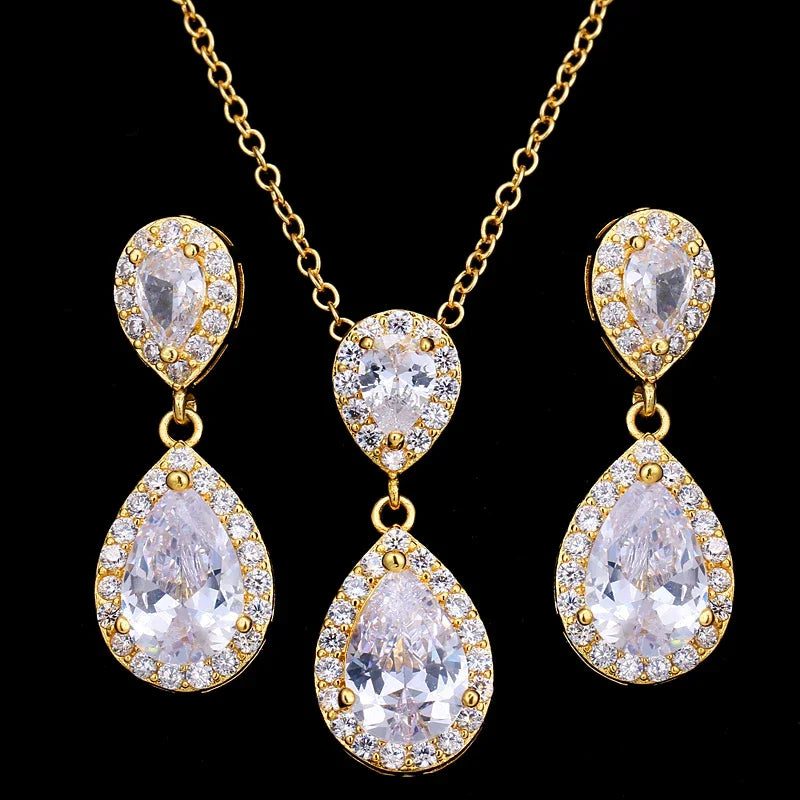 Elegant Bridal Jewelry Set: Water Drop Earrings