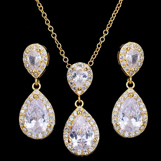 Elegant Bridal Jewelry Set: Water Drop Earrings